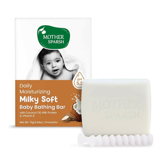 Mother Sparsh Milky Soft Baby Bathing Soap Bar For Hypoallergenic pH 5.5, Tear-Free Formulation, Prevents Dryness 