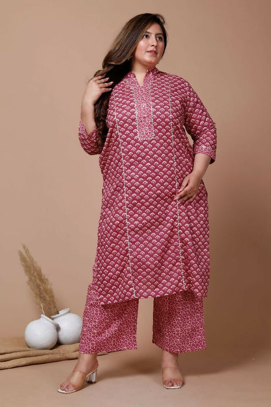 Miravan Womens Plus Size Floral Printed Cotton Kurta With Palazzo