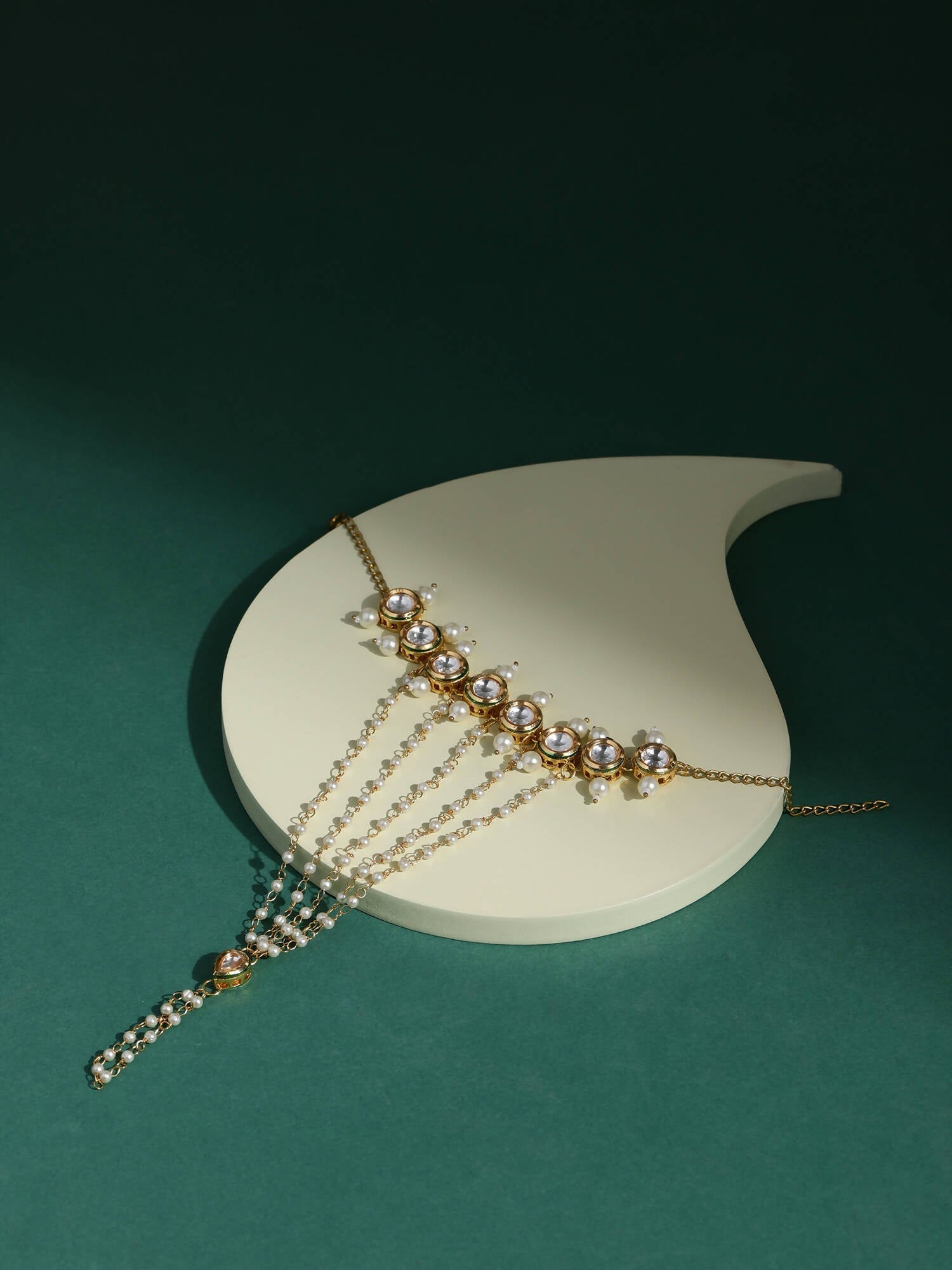Women's Gold-Toned White Brass Kundan Gold-Polished Link Bracelet - Ruby Raang  Grab2Buy Ruby Raang Grab2Buy