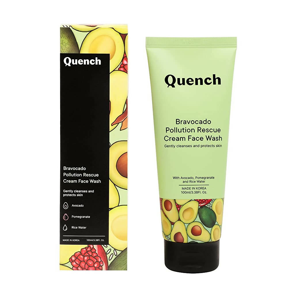 Quench Botanics Bravocado Pollution Rescue Cream Face Wash With Avocado, Rice Water & Pomegranate, Korean Beauty 
