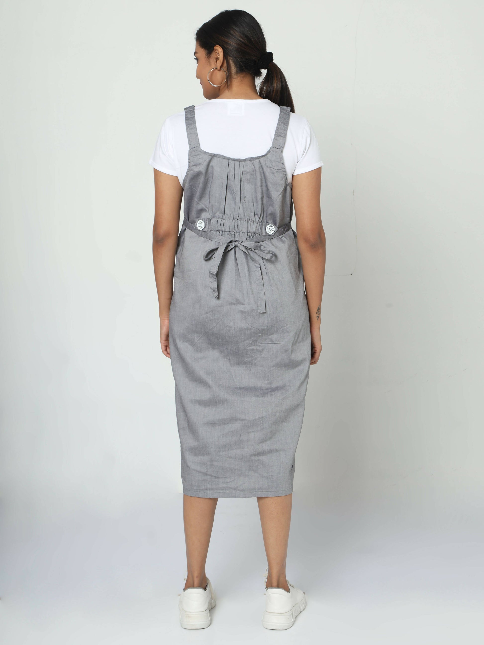 Manet Half Sleeves Solid Maternity Dress With Concealed Zipper Nursing Access - Grey