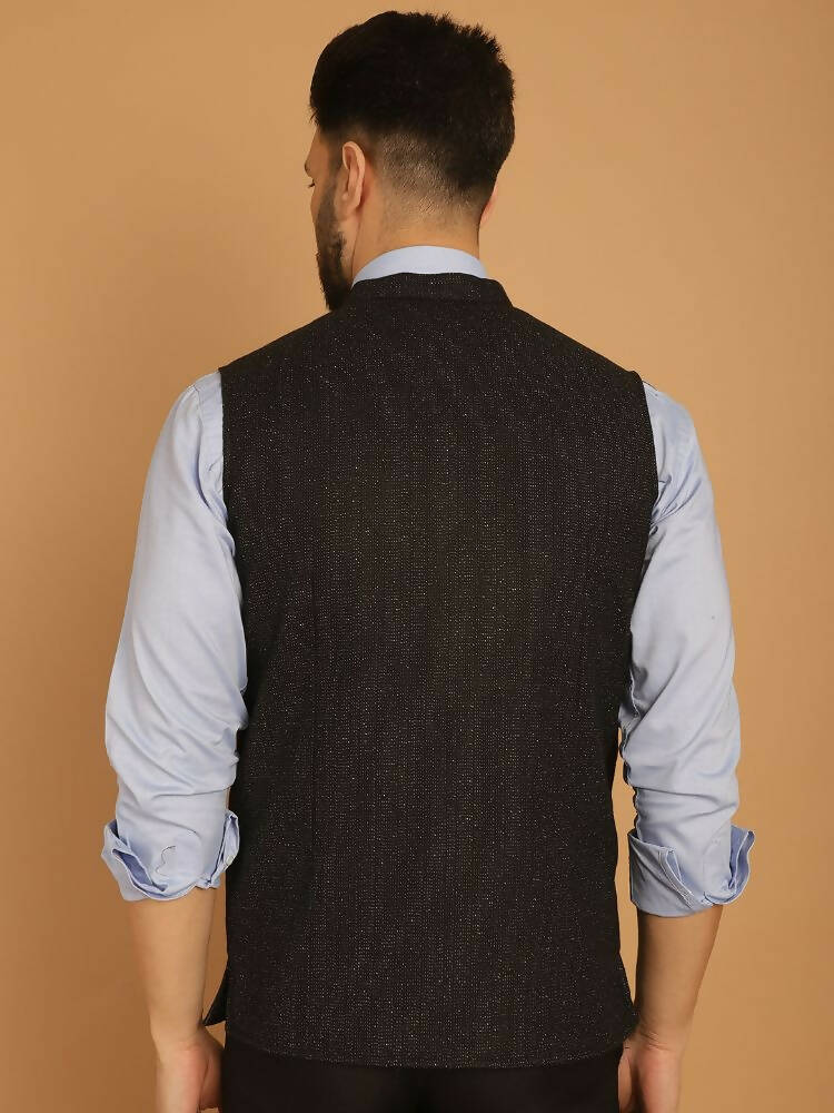 Even Apparels Pure Wool Nehru Jacket - Black 