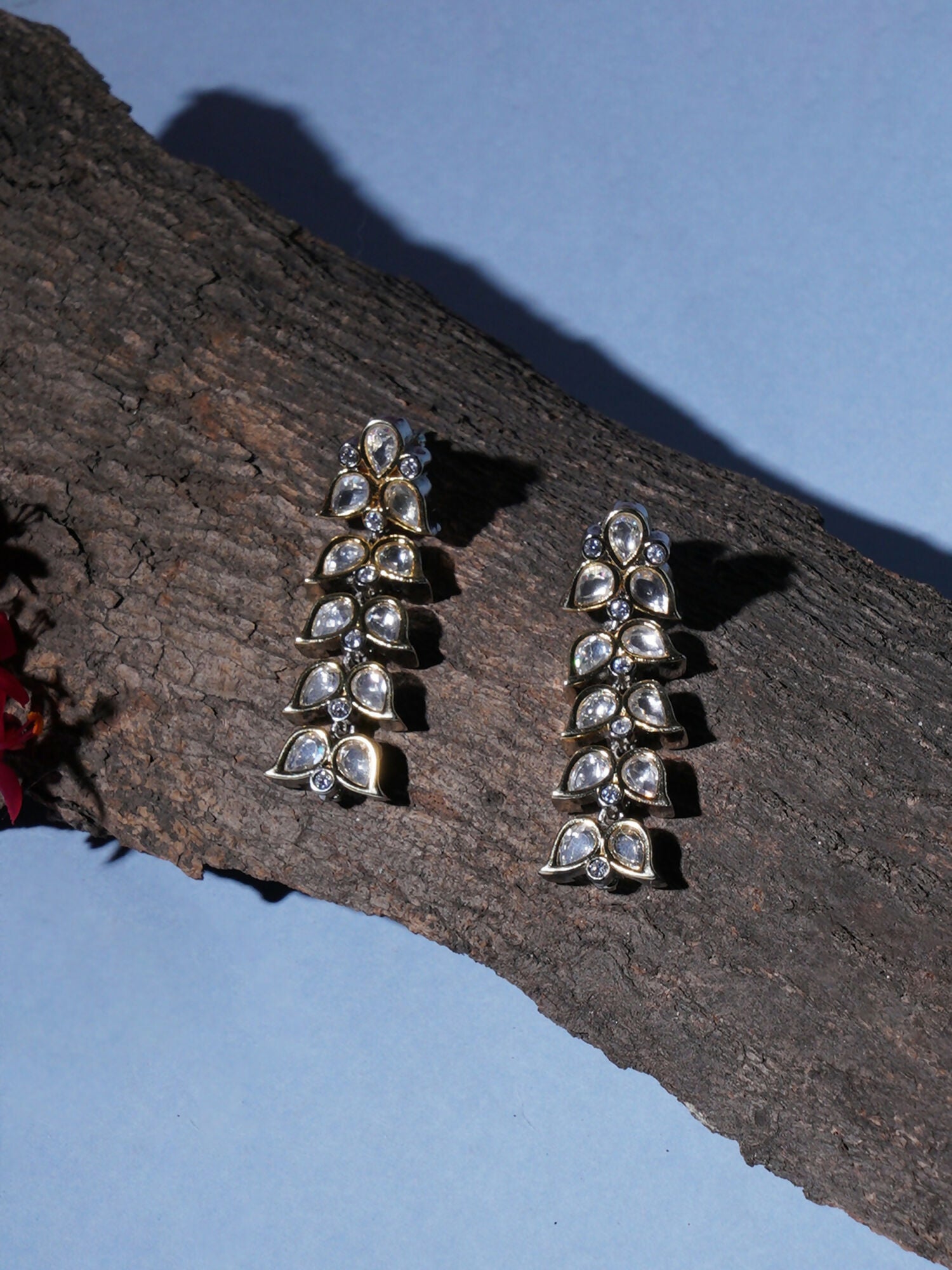 Long Kundan Earrings (silver) - Ruby Raang - Grab2buy