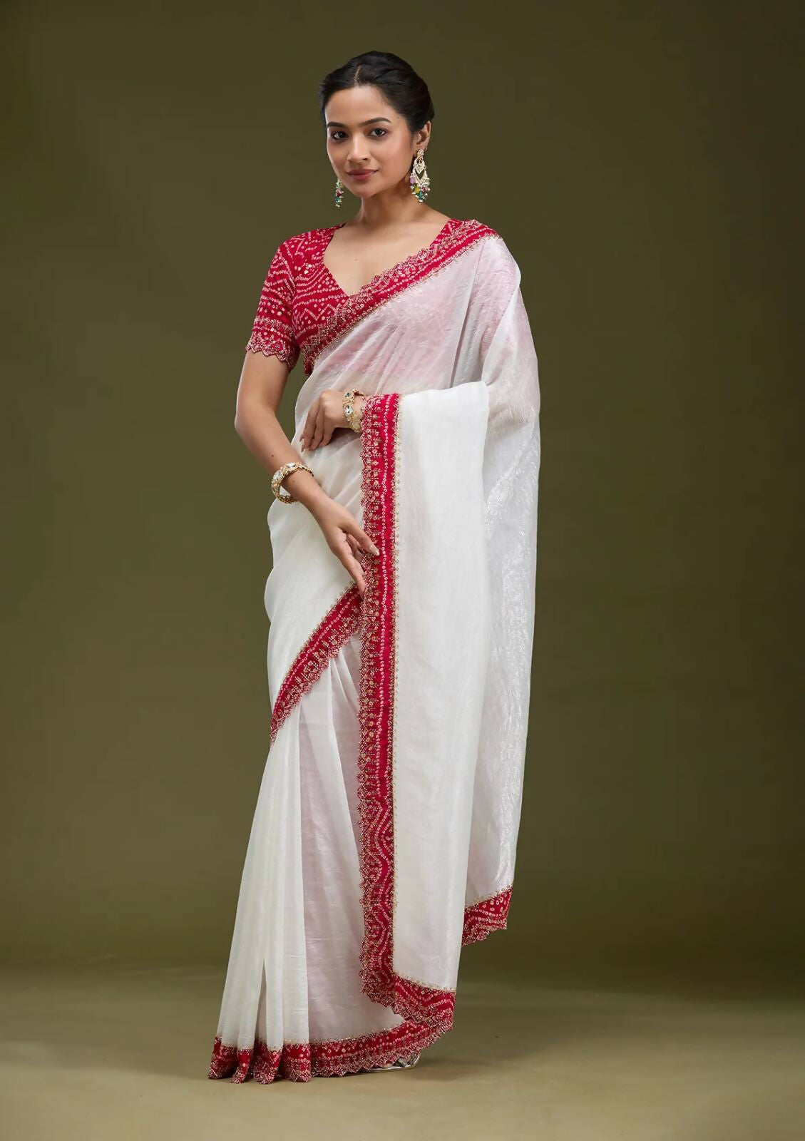 Joban Fashion White Tissue Gold Crush Party Wear Sarees
