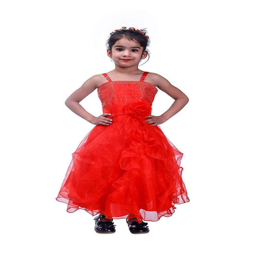 Asmaani Baby Girl's Red Colour Satin A-Line Maxi Full Length Dress (AS-DRESS_22085) - Grab2buy