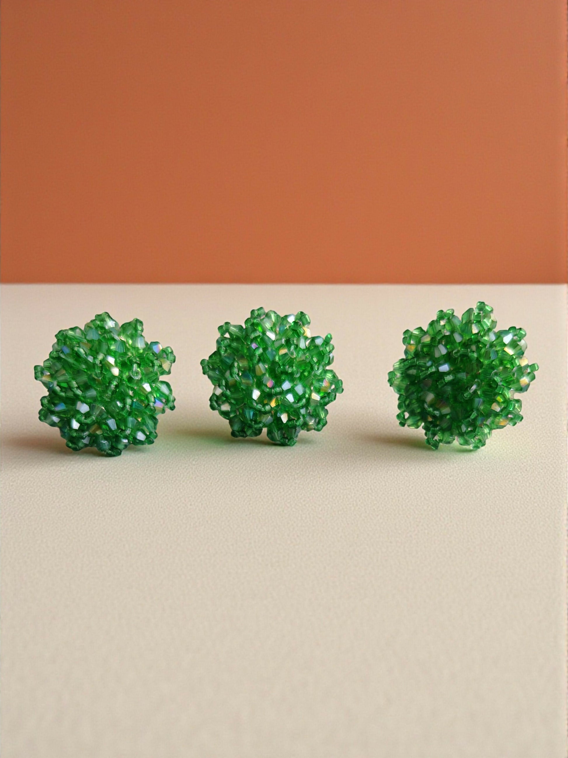 Inhanns Rangmani Crystal Duo – Adjustable Ring + Statement Earrings Set - Pista Green