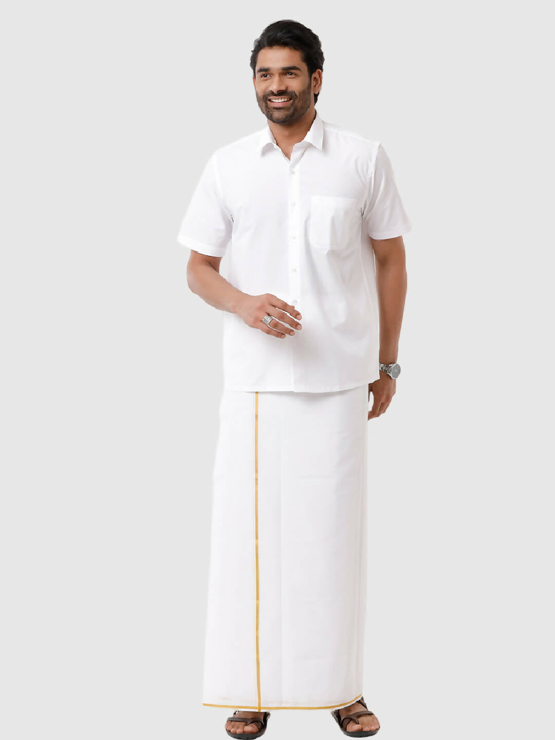 Ramraj Cotton Mens Half Sleeve Formal Poly Cotton White Shirt 