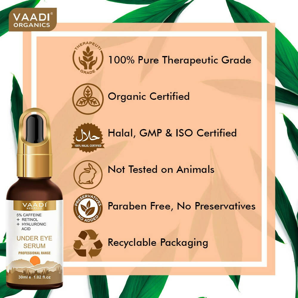 Vaadi Herbals Under Eye Serum With 5% Caffeine & Retinol & Hyaluronic Acid, Reduce Dark Circles, Reverse Aging  Grab2Buy Vaadi Herbals Grab2Buy