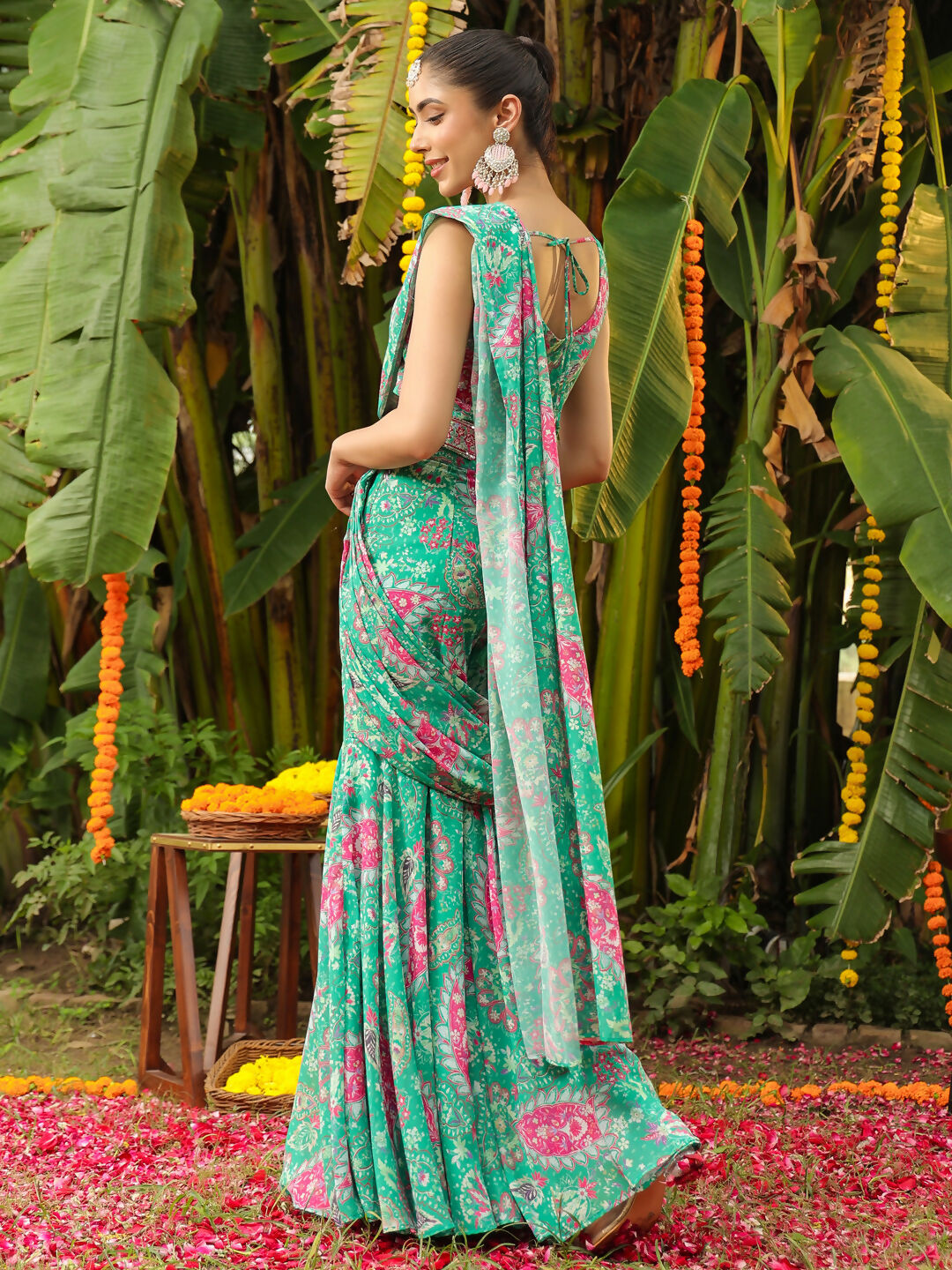 Janasya Green Georgette Floral Grab2Buy 