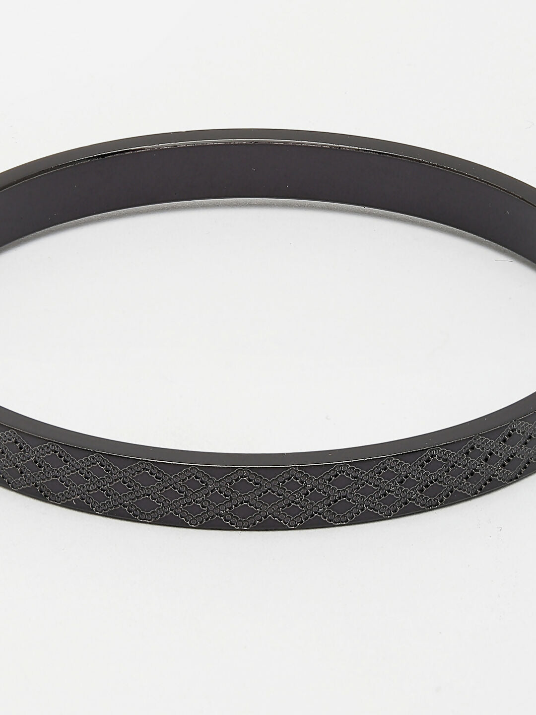 NVR Men's Black Rhodium-Plated Stainless Steel Kada Bracelet
