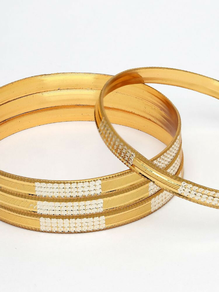 NVR Women Set of 4 Gold Plated CZ Toned Bangle