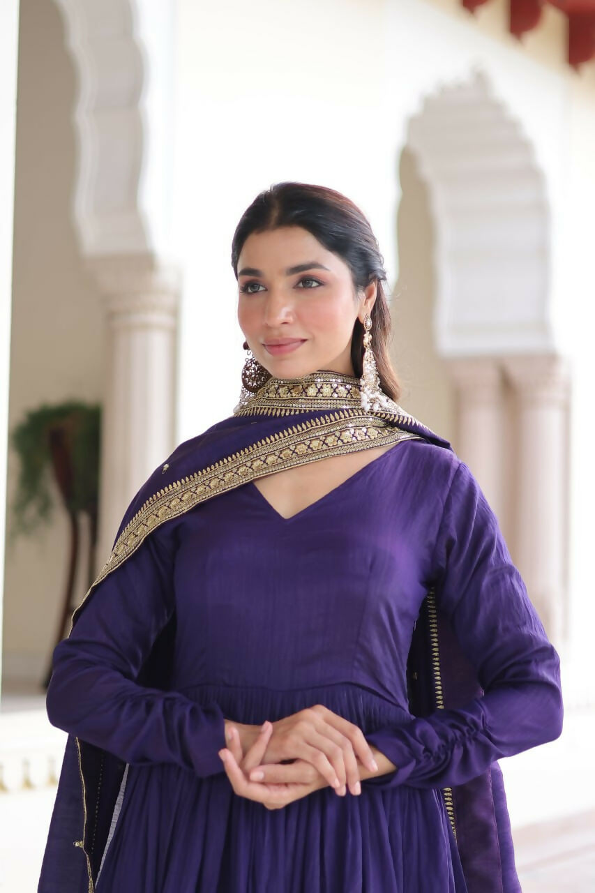 Teeya Creation Womens New Fancy Vichitra Silk With Rich Sequins Embroidered Work Gown Set