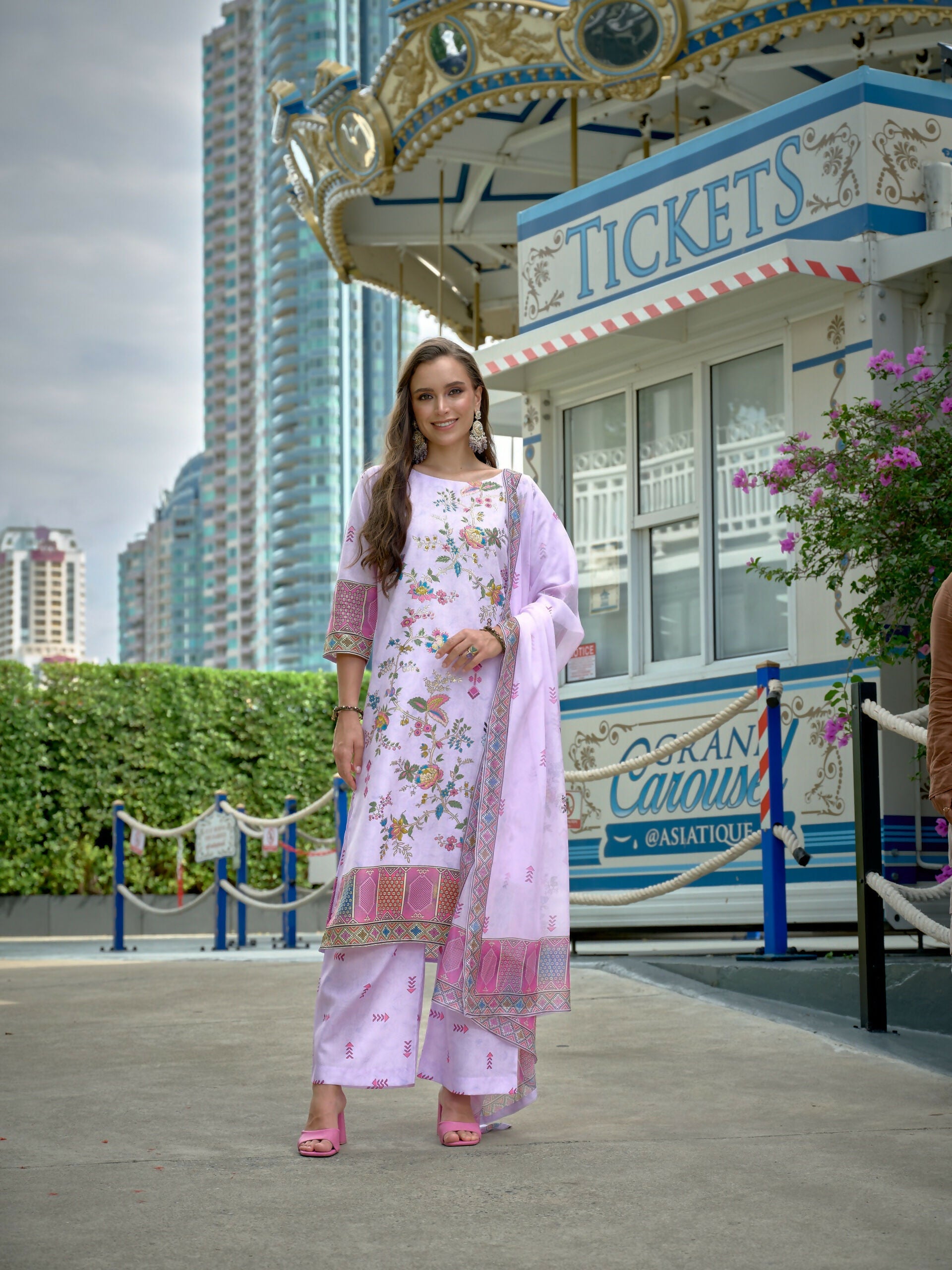 Joban Fashion Purple Position Digital Print With Position Foil Kurta Set
