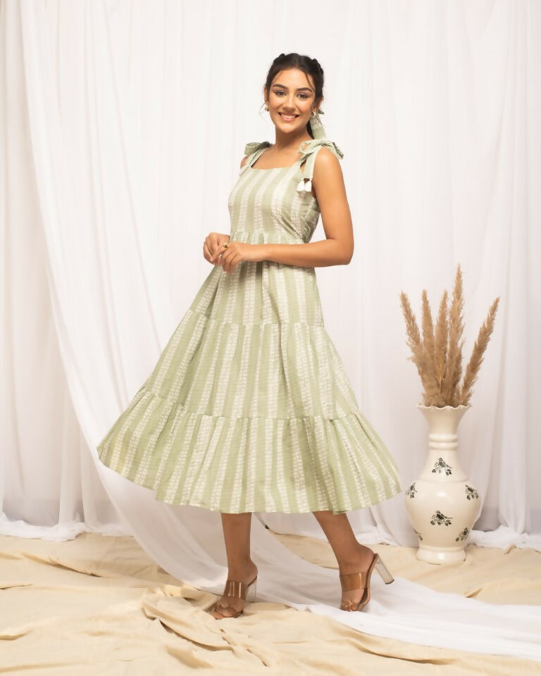 FIORRA Women's Green Cotton Printed Dress 
