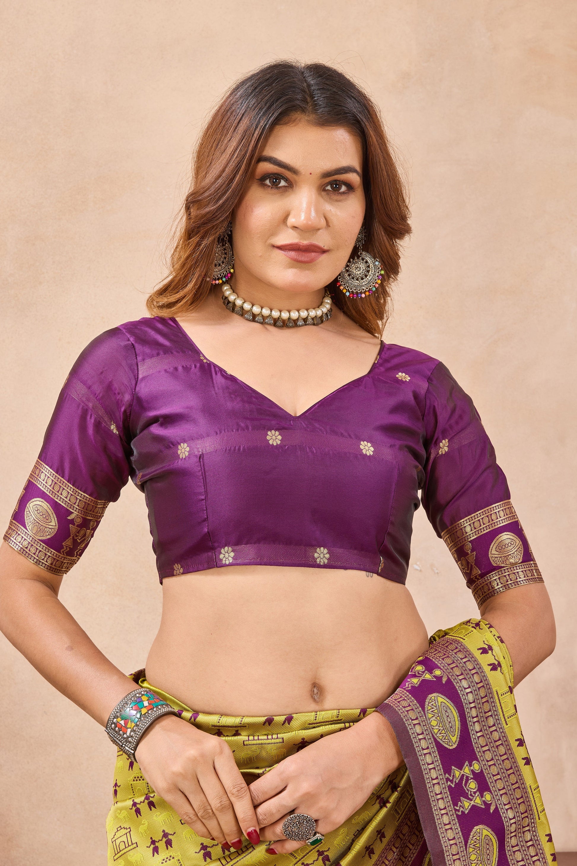 Divine International Trading Co Neon Wine Soft Silk Blend Banarasi Jacuard Work Designer Party Wear Saree With Unstitched Blouse Piece