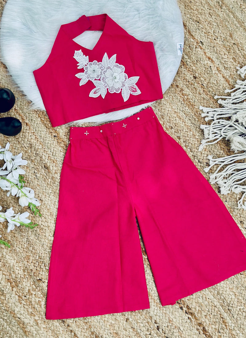 Evanik Pink Pure Khadi Cotton With Patch Work Kids Summer Co-Ord Set