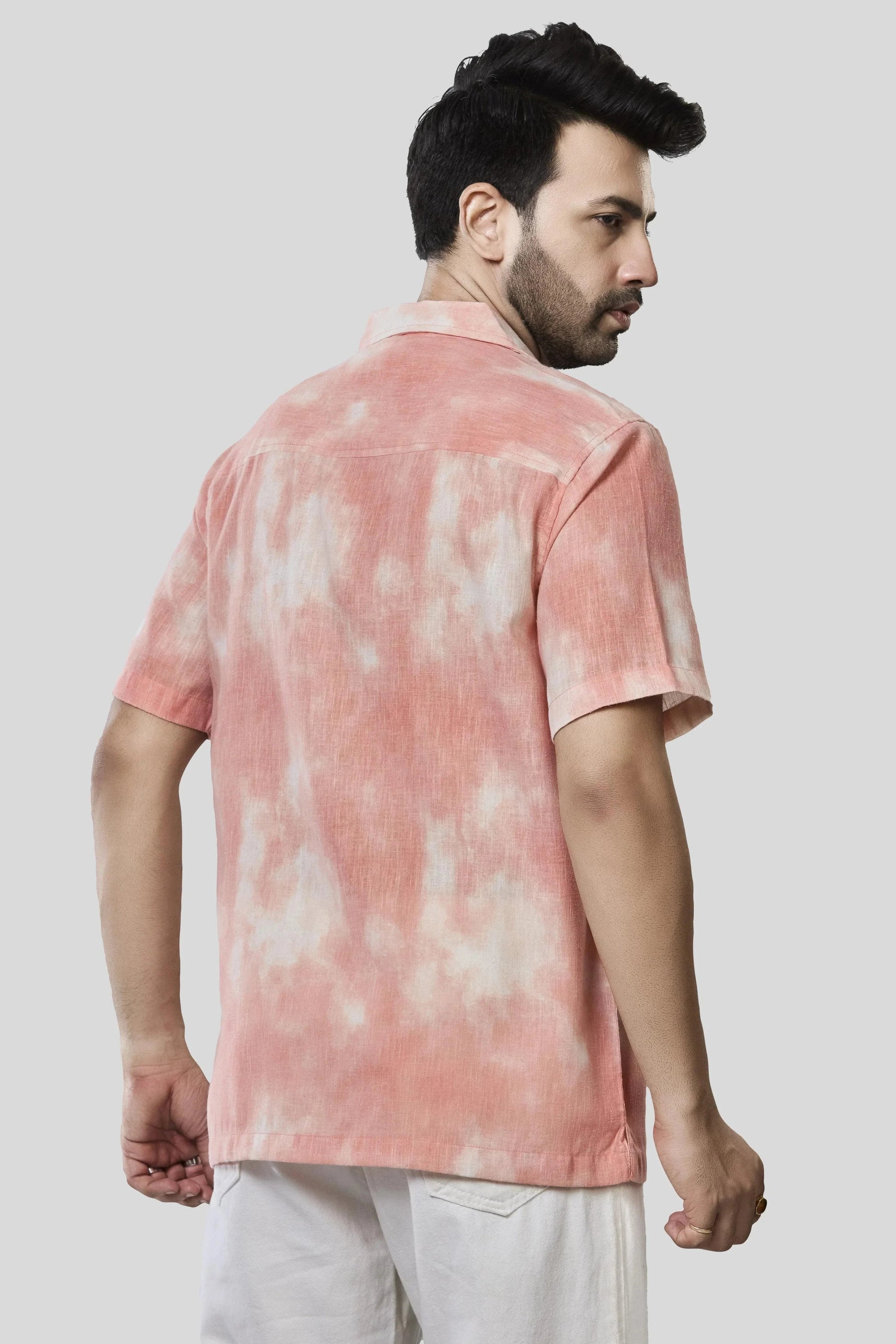 Xkind Orange Printed Slub Relaxed Fit Shirt  Grab2Buy Xkind Grab2Buy