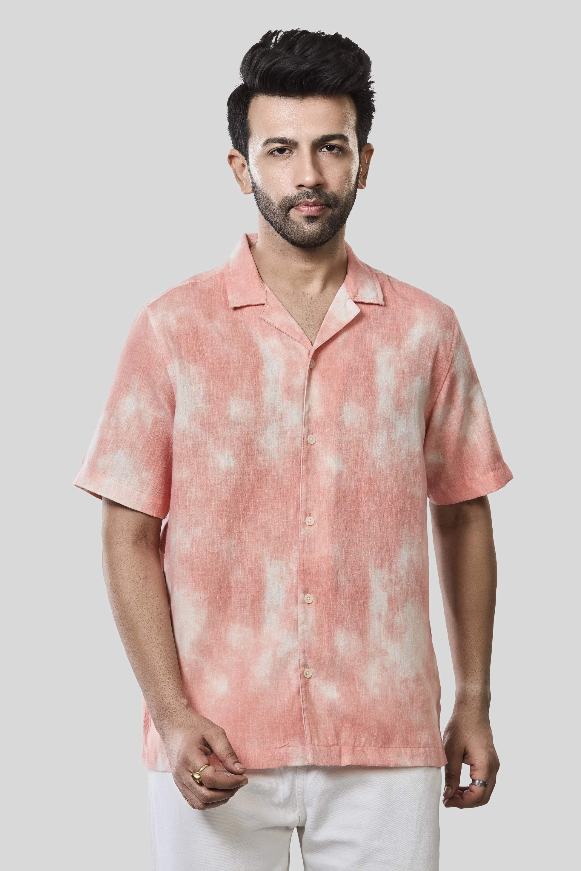 Xkind Orange Printed Slub Relaxed Fit Shirt  Grab2Buy Xkind Grab2Buy