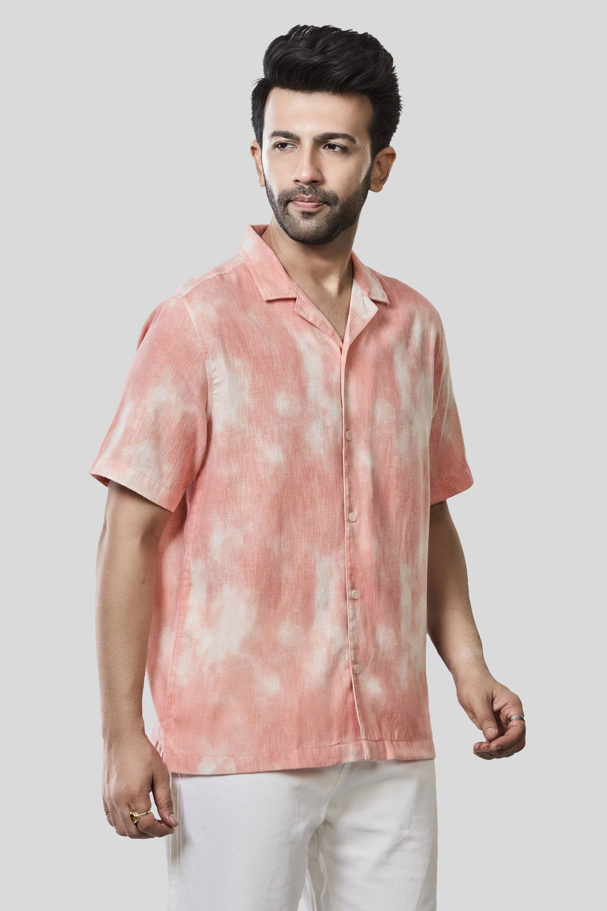 Xkind Orange Printed Slub Relaxed Fit Shirt  Grab2Buy Xkind Grab2Buy