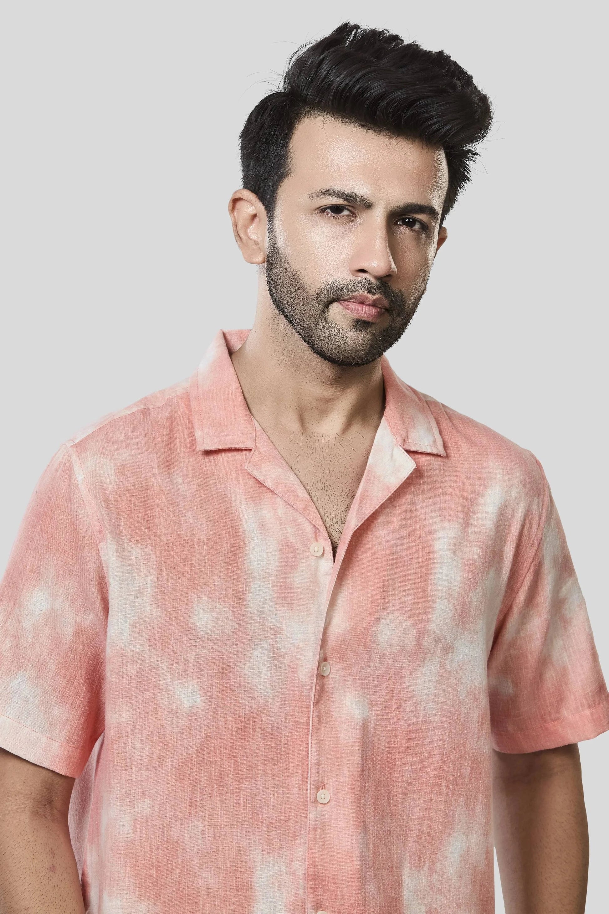 Xkind Orange Printed Slub Relaxed Fit Shirt  Grab2Buy Xkind Grab2Buy