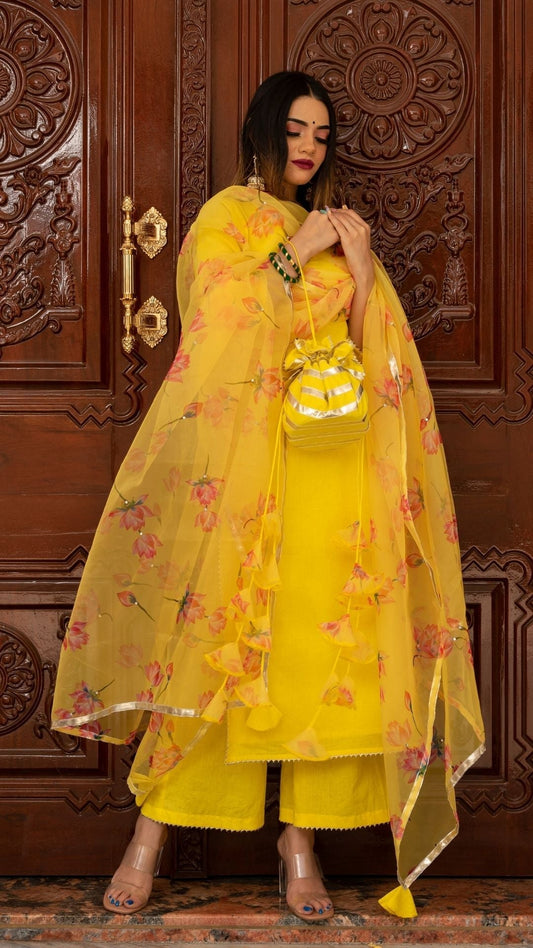 Pomcha Jaipur Buttercup Yellow Suit Set - Grab2buy