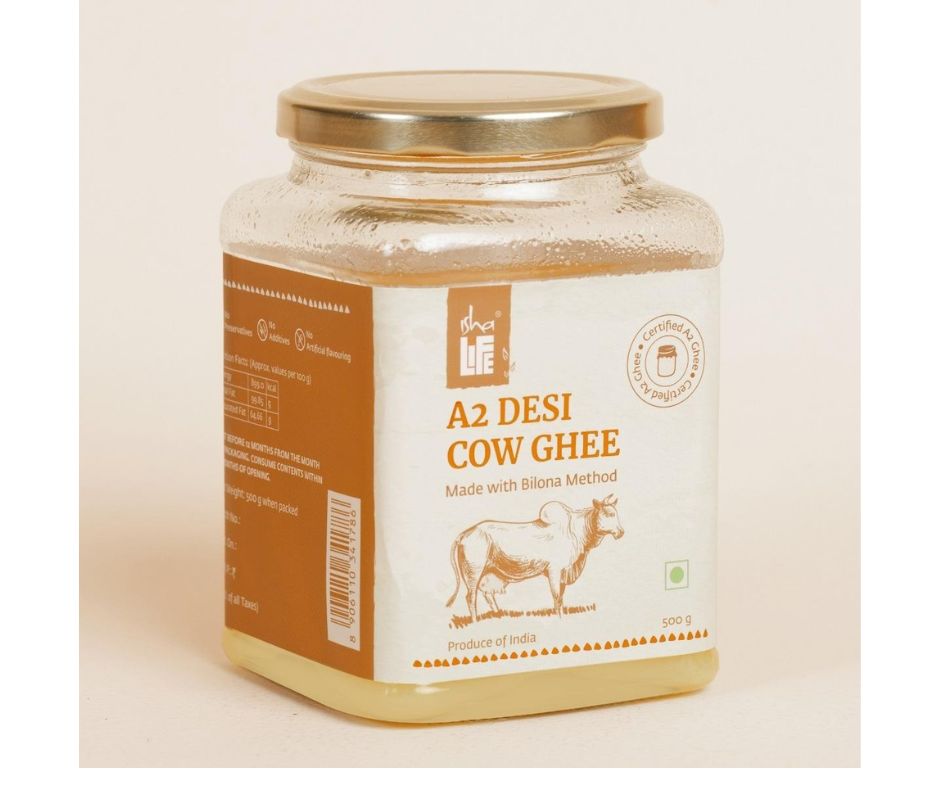 Isha Life Pure A2 Desi Cow Ghee | Made Traditionally from Curd | Made from Grass-fed Free Grazing Desi Cows' Milk 