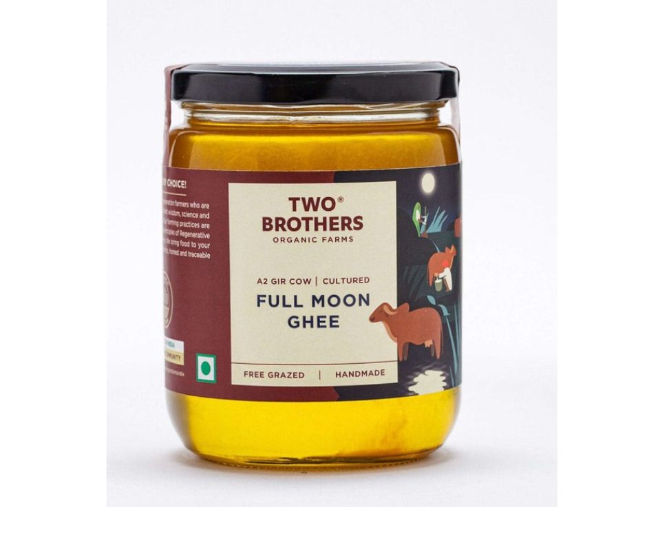 Two Brothers Organic Farms A2 Gir Cow Cultured Full Moon Ghee | Full Moon Cultured Cow Desi Ghee | Curd-Churned Bilona Ghee | Grass-Fed A2 Gir Cow Ghee 