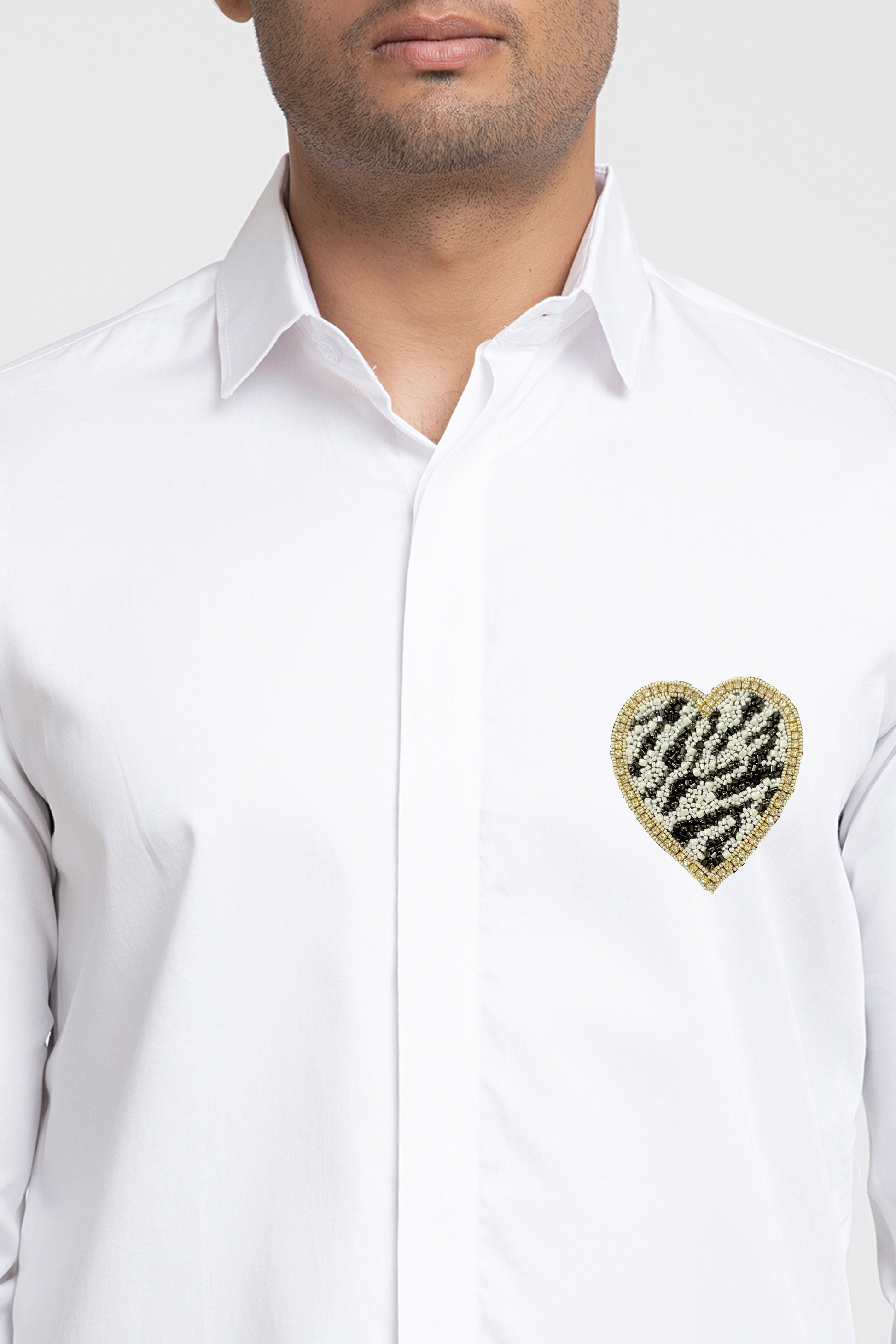 White And Black Heart Shaped Patch Shirt by Hilo Design  Grab2Buy Hilo Design Grab2Buy
