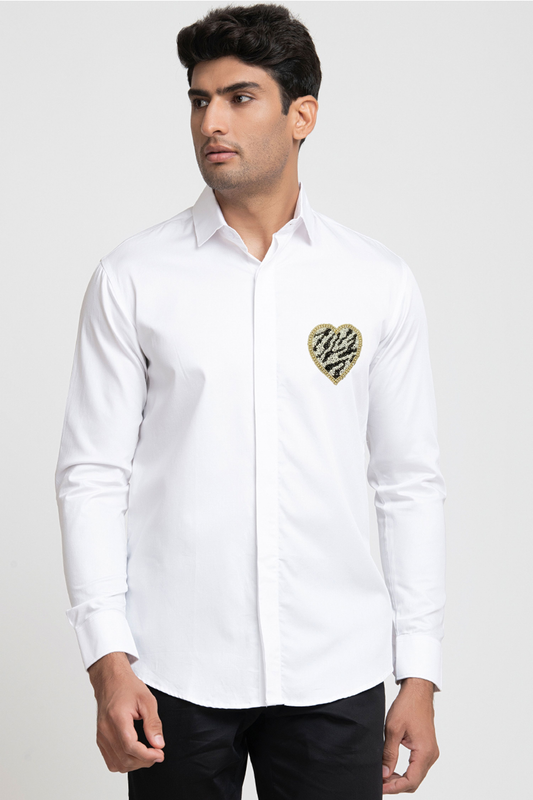 White And Black Heart Shaped Patch Shirt by Hilo Design  Grab2Buy Hilo Design Grab2Buy