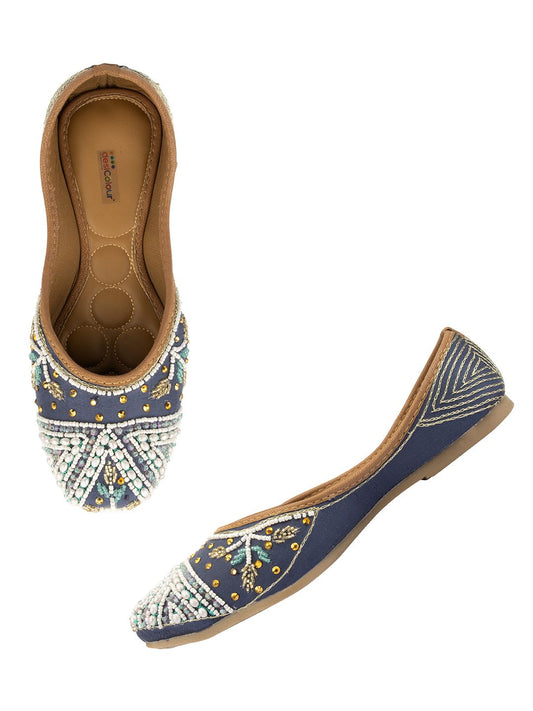 Desi Colour Women Indian Ethnic Footwear-NAVY Blue Criss Cross 1
