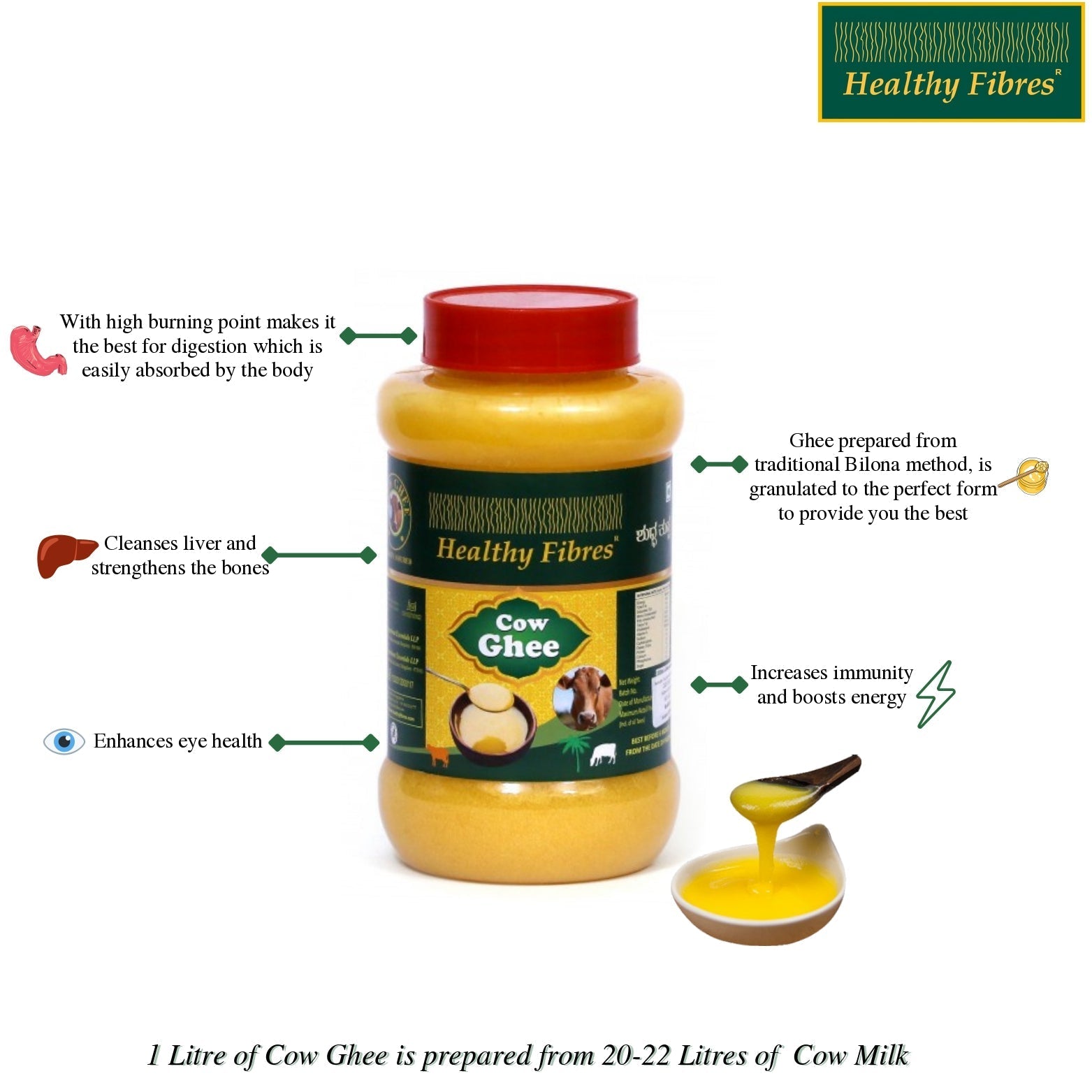 Healthy Fibres Cow Ghee | Homemade Cow Desi Ghee | Pure Cow Ghee for Better Digestion and Immunity 