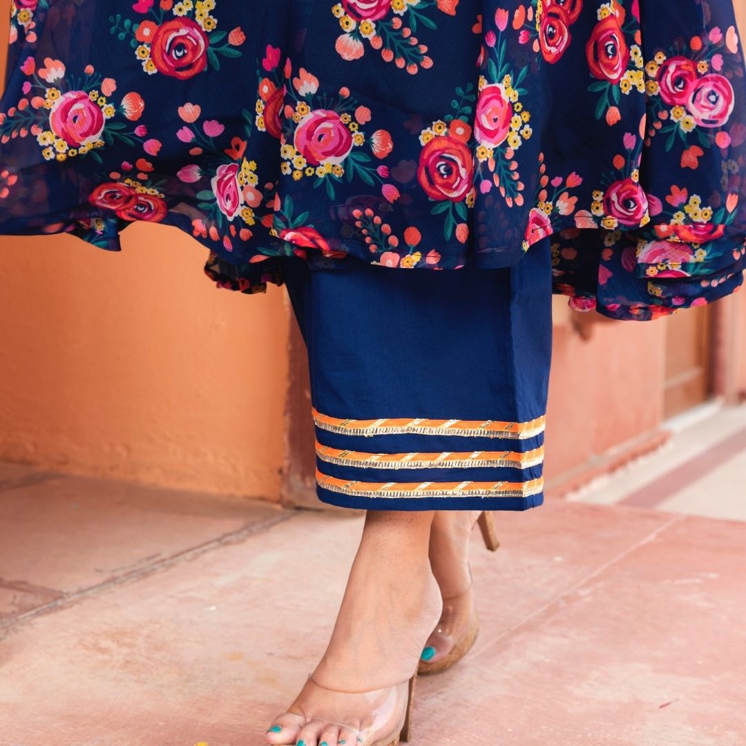 Pomcha Jaipur Manjari Organza Phool Jaal Anarkali Set 