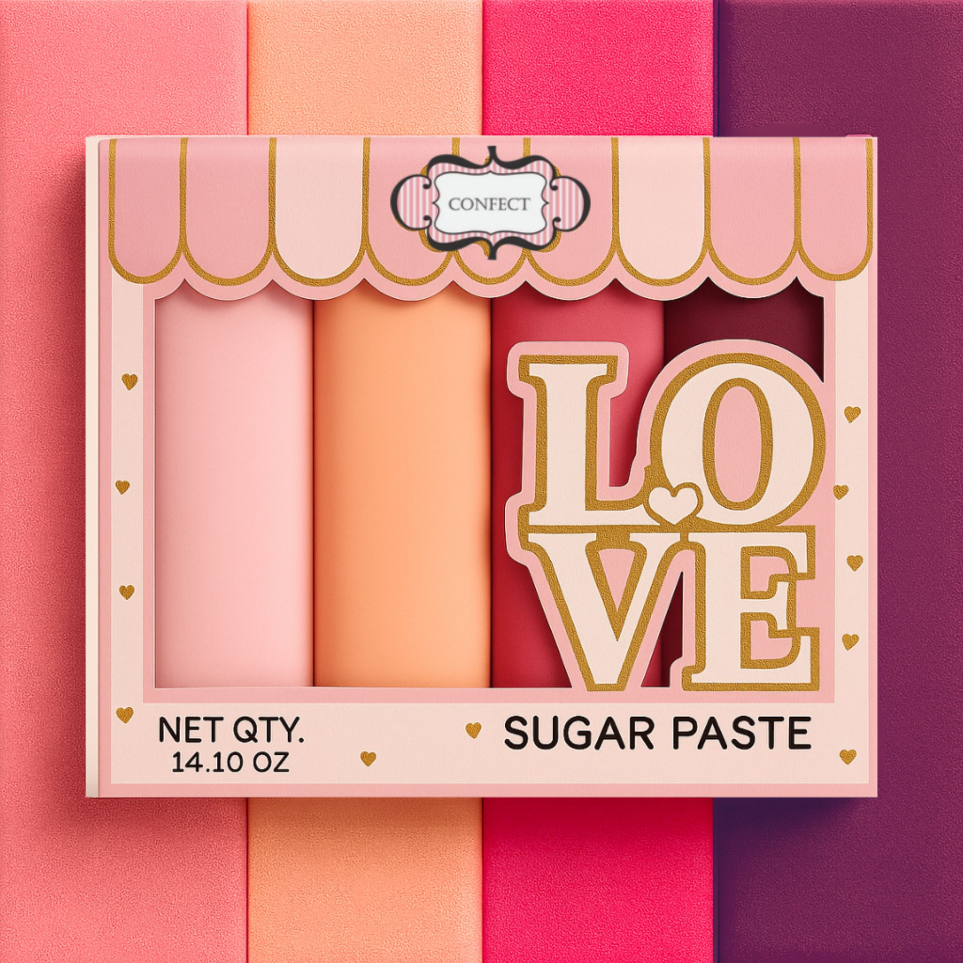 Confect Multipack of Blush Pink, Peach, Neon Pink and Fuchsia Pink Sugarpaste 21