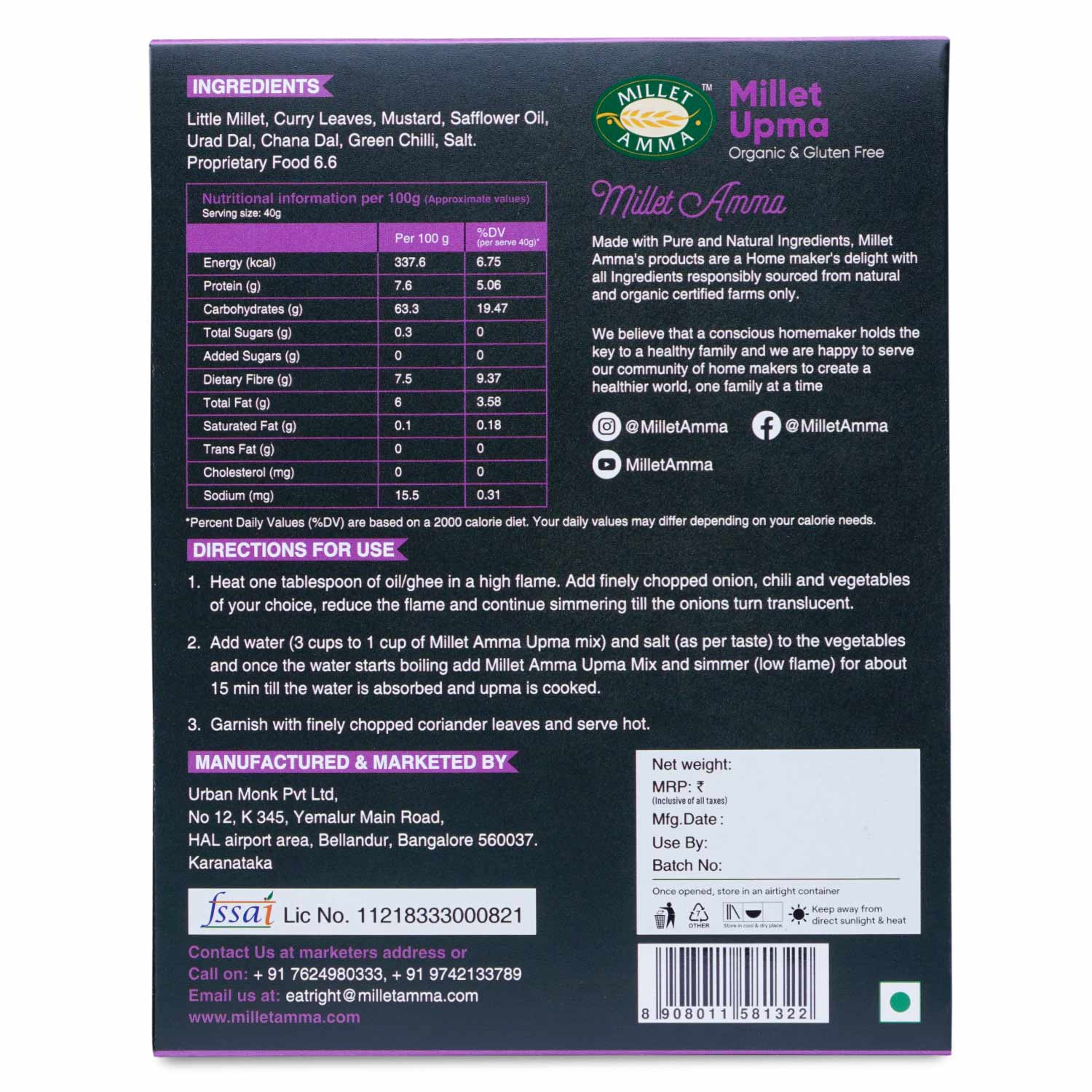 Millet Amma Millet Upma Mix - Grab2buy