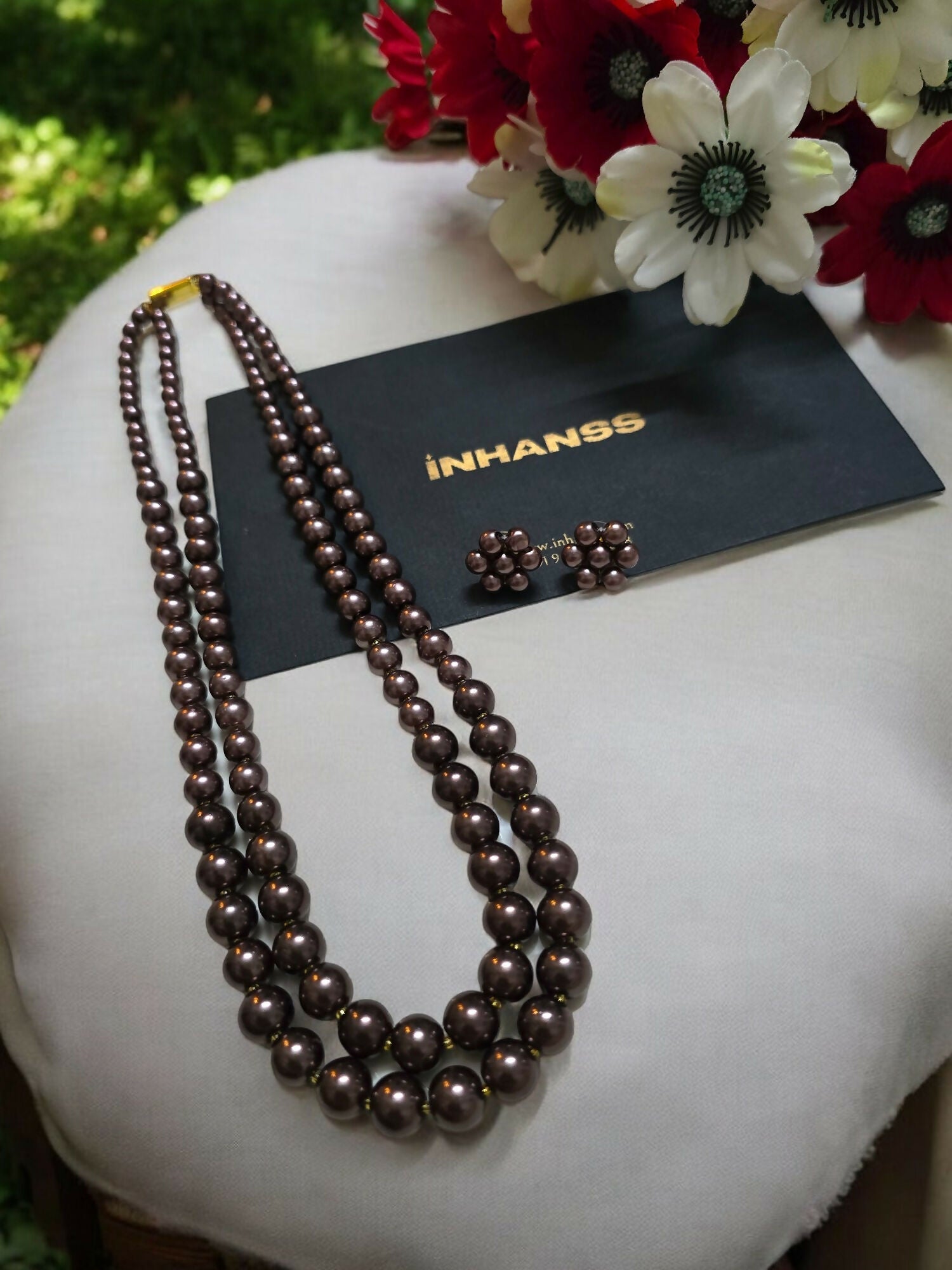 Inhanns Everyday Workwear Pearl Set (Double Layered Pearls) - Dark Chocolate