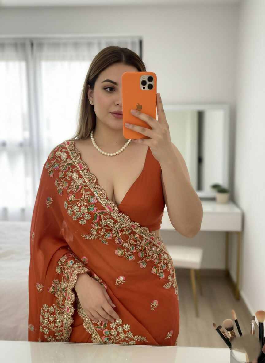 Teeya Creation New Trendy Party Wear Soft Silk Saree-Orange