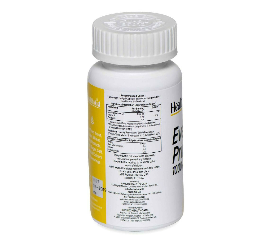 HealthAid Evening Primrose Oil 1000 mg With Vitamin E Softgel Capsules - Grab2buy