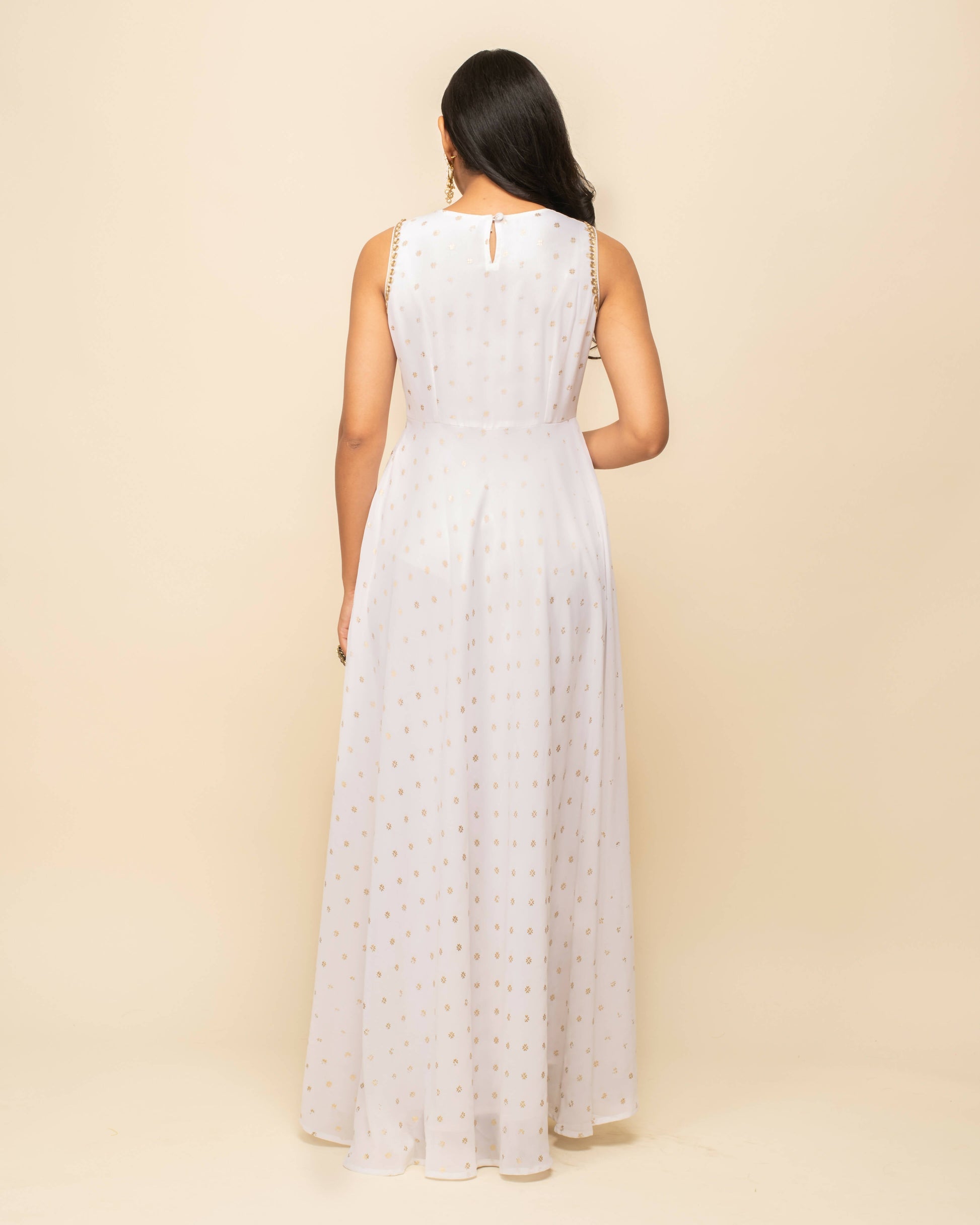 FIORRA Women's White Georgette Anarkali Kurta With Dupatta 