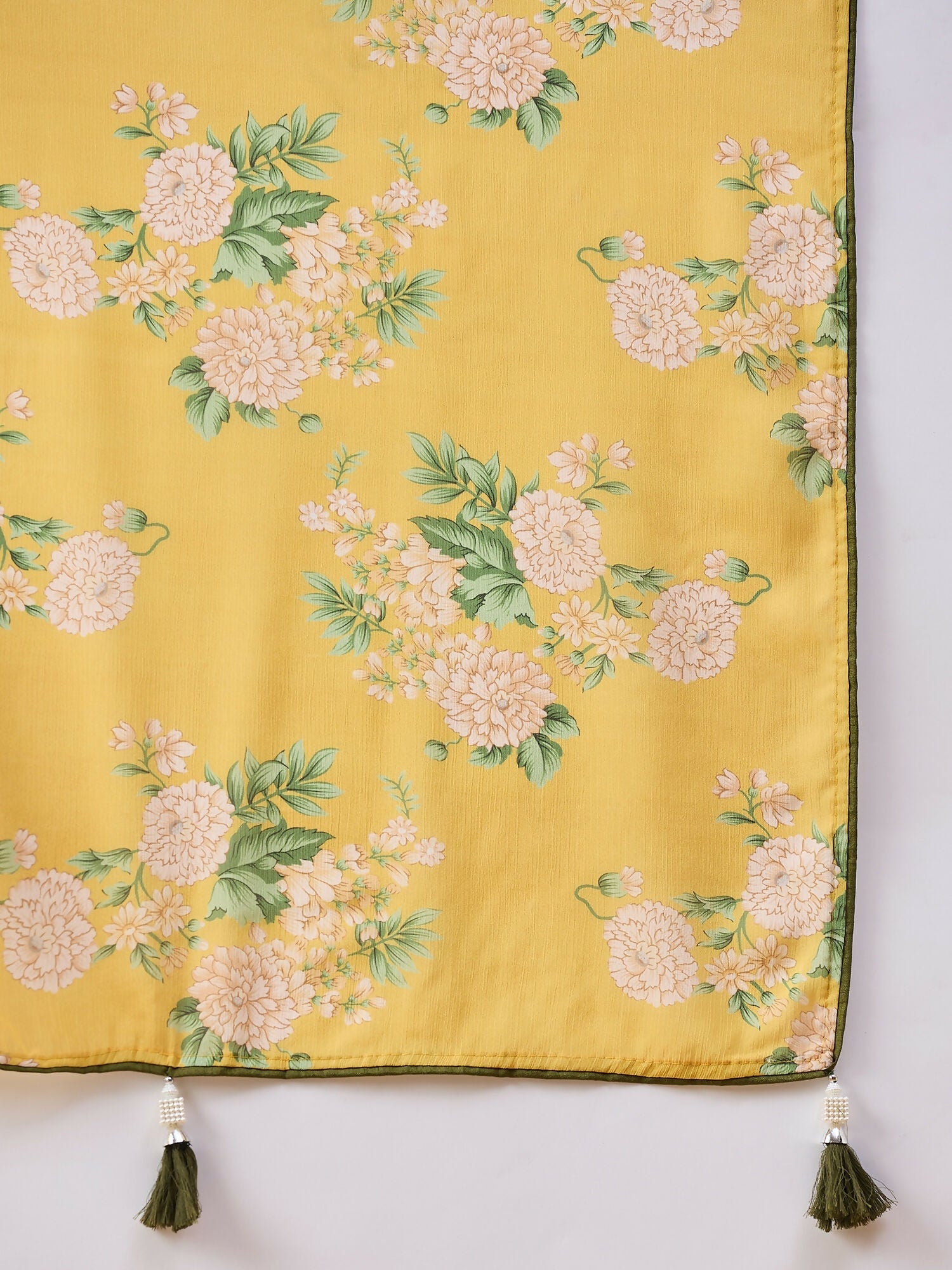 Mustard Chiffon Floral Printed Saree with Stitched Blouse - Dharavi