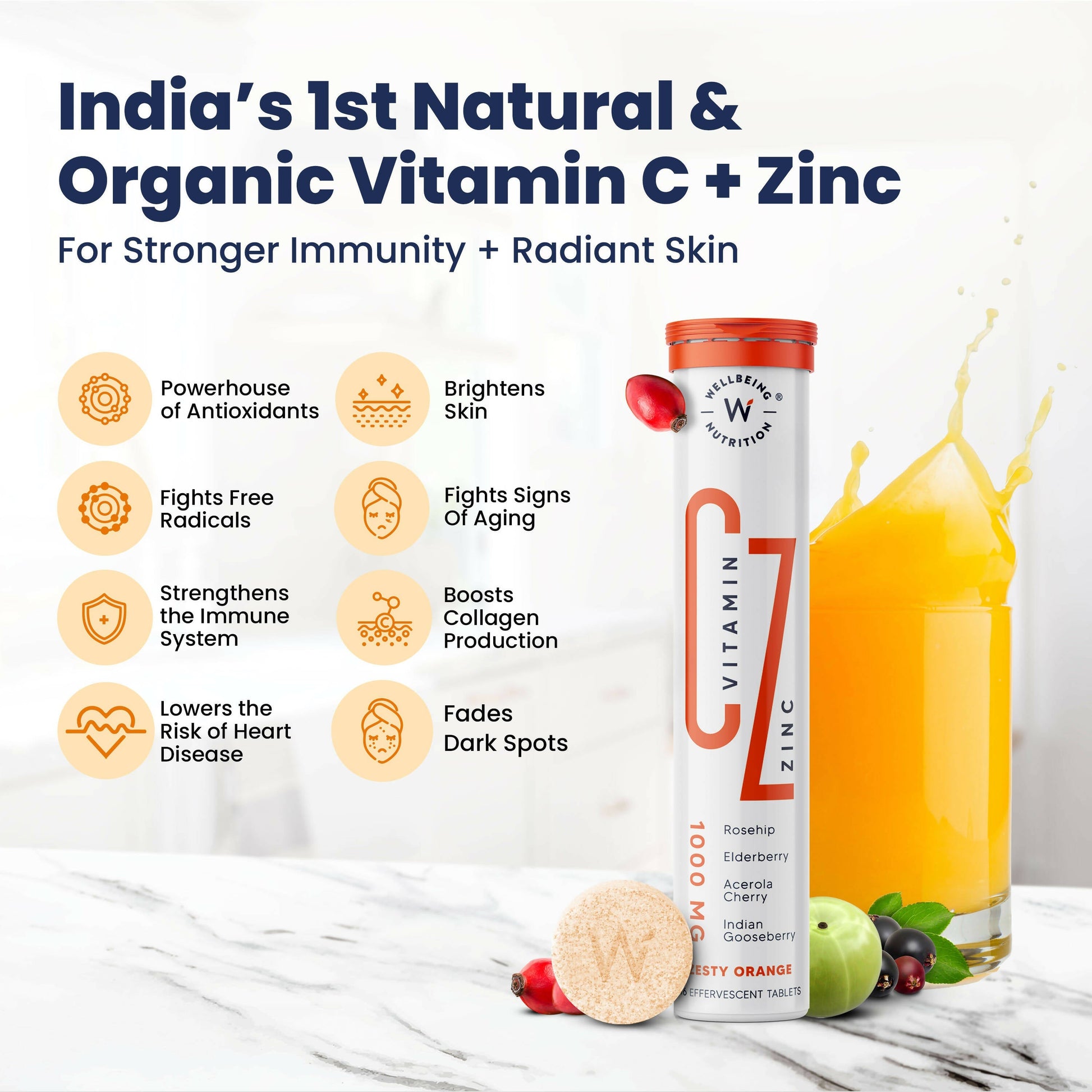 Wellbeing Nutrition Organic Vitamin C + Zinc Effervescent Tablets  Grab2Buy Wellbeing Nutrition Grab2Buy