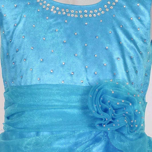 Asmaani Baby Girl's Sky Blue Satin Knee Length Frock (AS-DRESS_22142) - Grab2buy