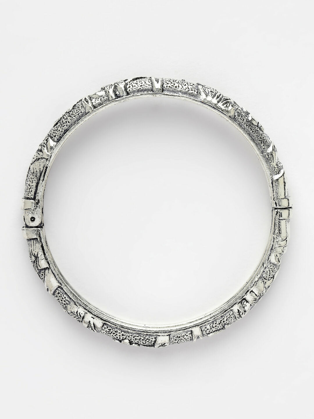 NVR Women's Set of 2 Silver-Toned German Silver Floral Oxidised Kada Bangle 
