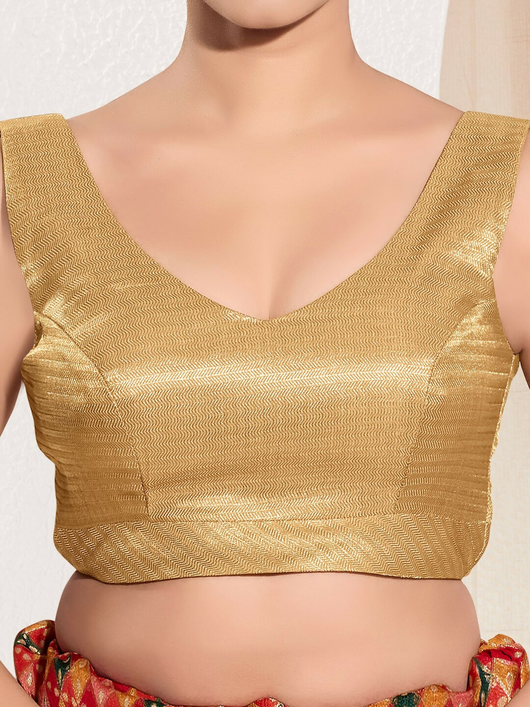 Joban Fashion Gold Mulberry Silk Padded Blouse With Sweetheart Neck Sleeveless