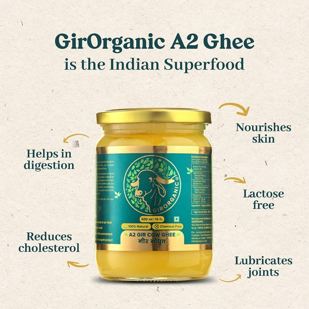 GirOrganic A2 Gir Cow Ghee - Pure A2 Gir Cow Ghee, Organic Grass Fed Ghee 