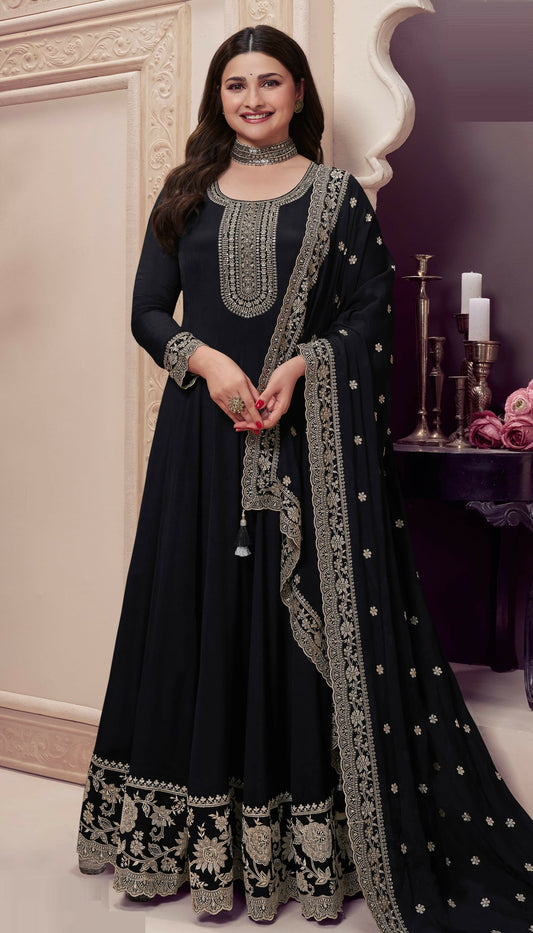 Anaita Black Embroidered Silk Stitched Anarkali Suit