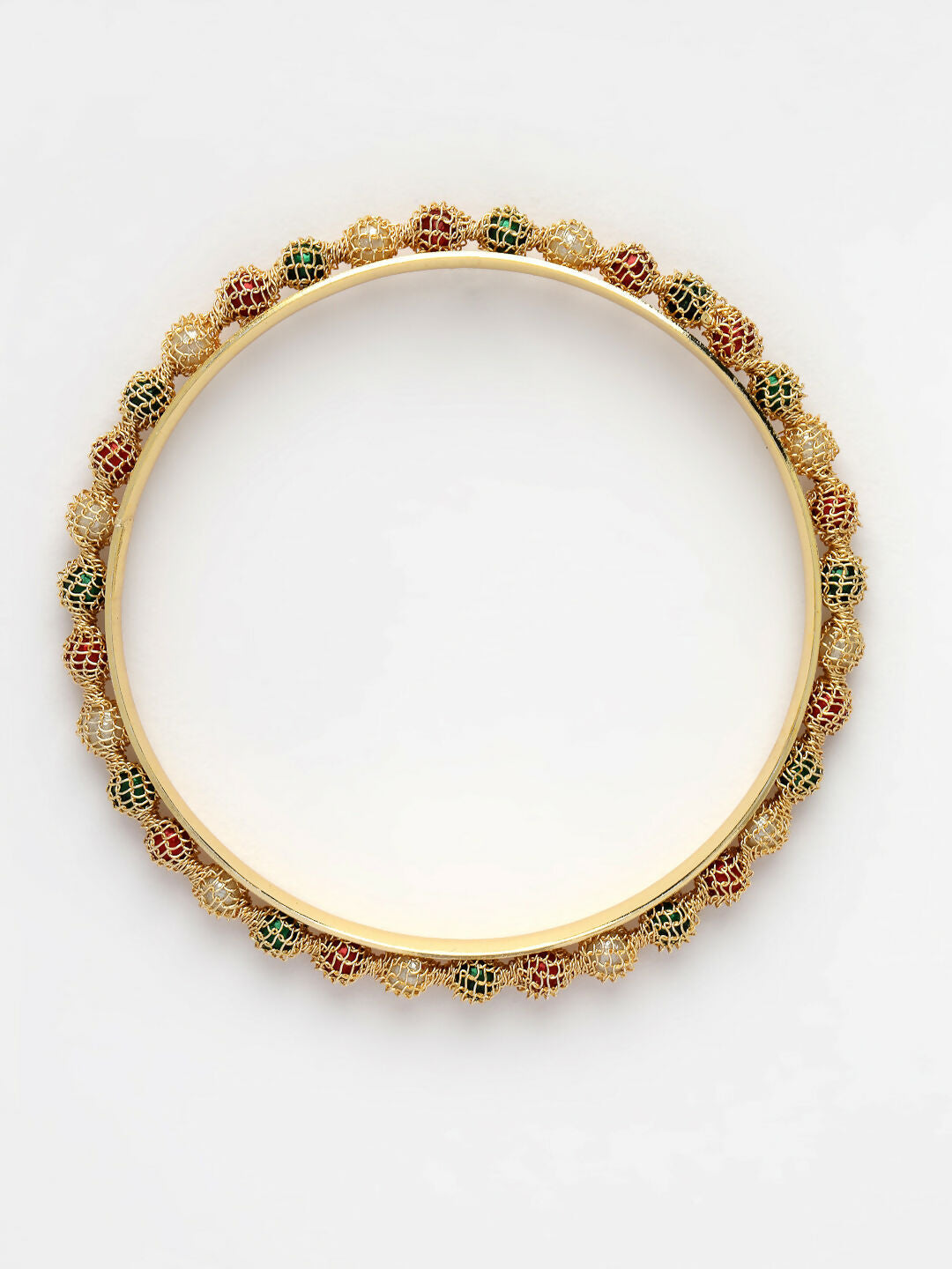 NVR Women's Set of 4 Gold-Polished Beads Handcrafted Traditional Bangles 