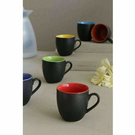 Black Mat Multicolour Tea/Coffee Cups, 180 Ml, Set of 6 Pieces. - Grab2buy
