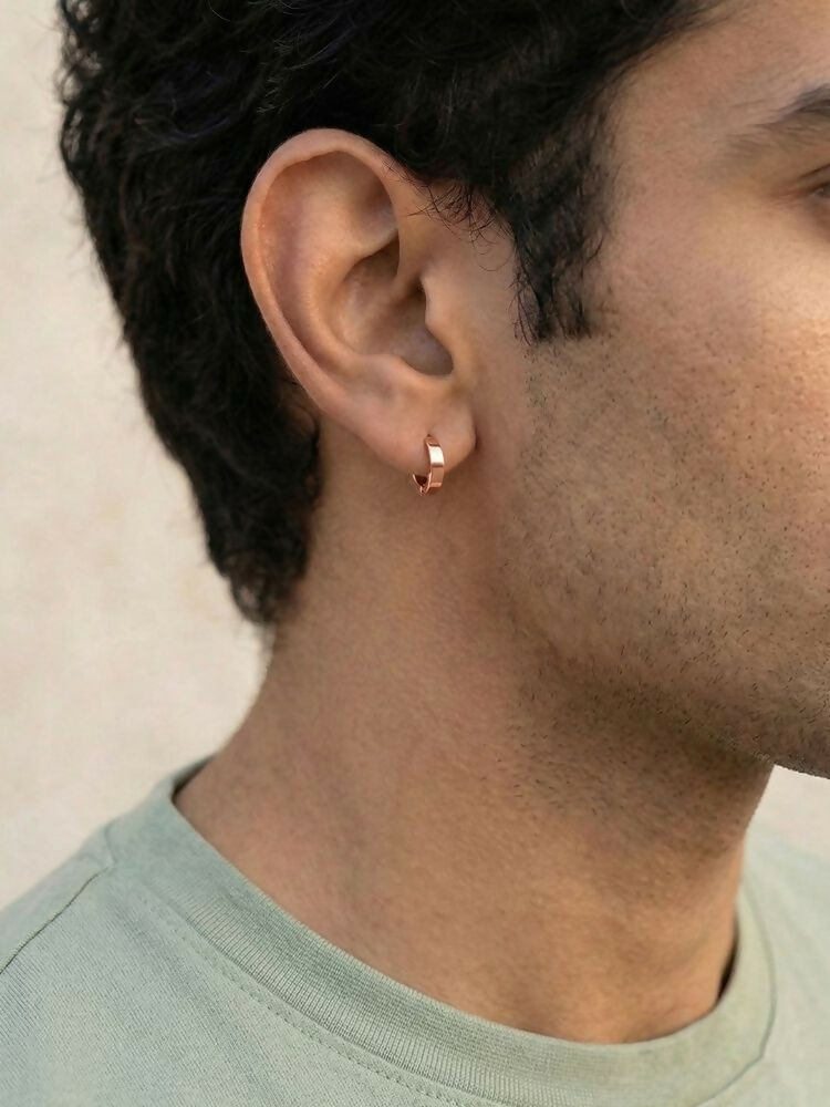 NVR Men's Rose Gold Plated Hoop Earrings