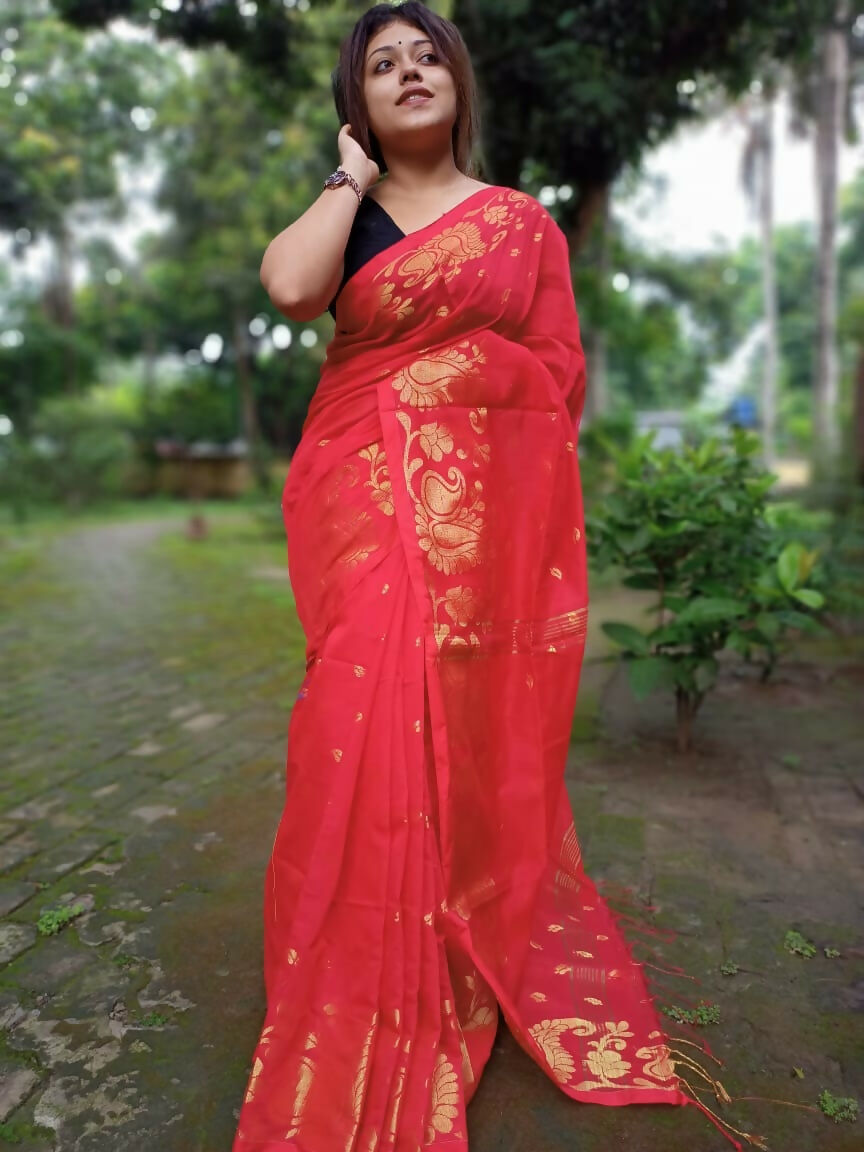 Exclusive Collection Red Beautiful Cotton Silk Grab2Buy 