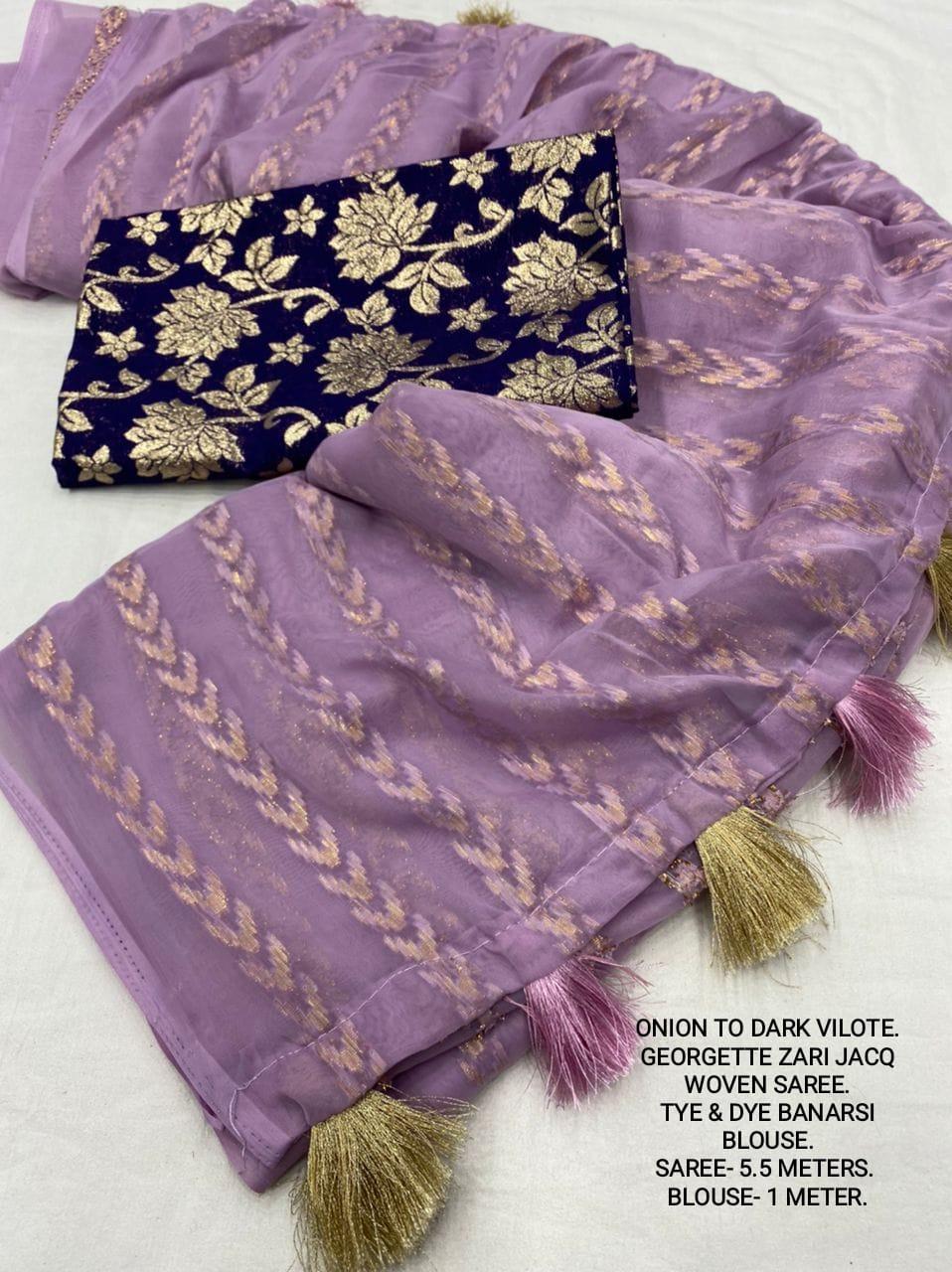 Onion Poly Crepe Tie And Dye Saree with Unstitched Blouse - A2M